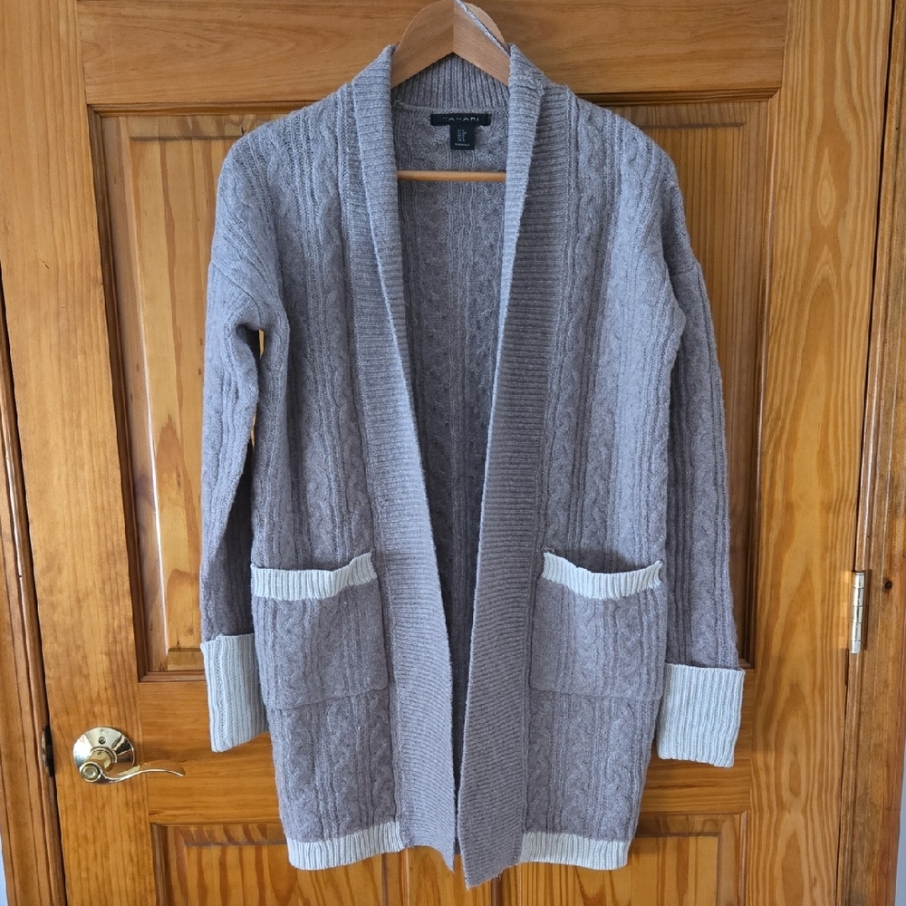Tahari Taupe Cable Knit Cardigan